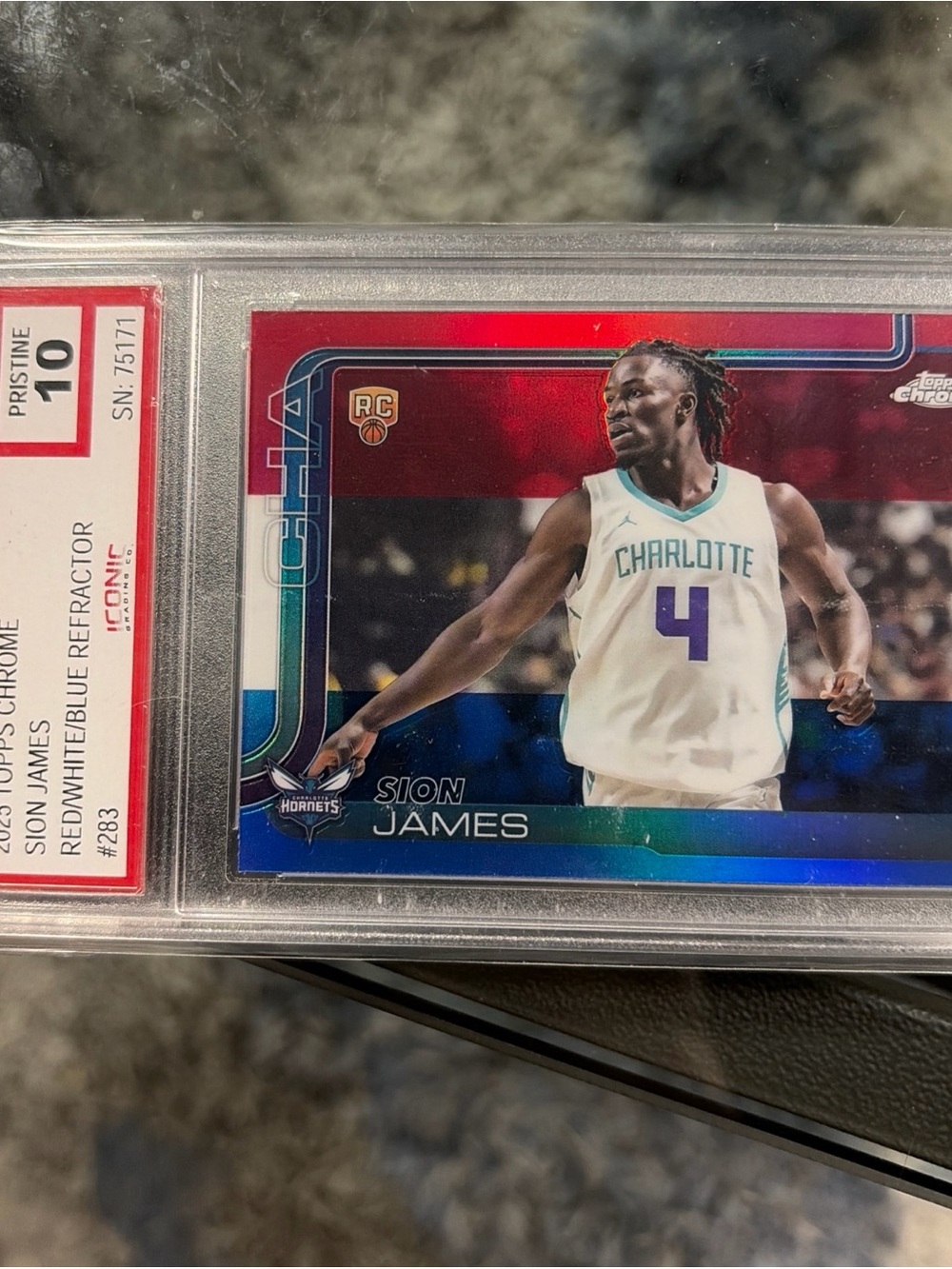 Charlotte Hornets Sion James Rookie Trading Card Red/Blue Refractor